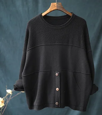 Autumn Sweater Women Retro Loose Knitting Pullovers 2019 New Ladies Tops O-Neck Long-sleeved Casual Vintage | Женская одежда