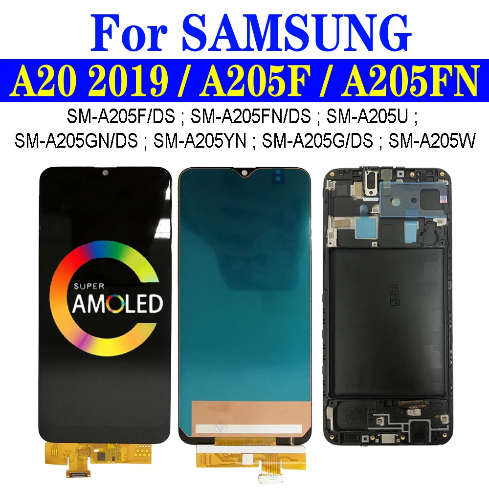 Super AMOLED для Samsung Galaxy A20 2019 LCD SM-A205F/DS A205FN дисплей с рамкой A205 A205YN A205G экран с сенсорным дигитайзером 6,4 дюйма