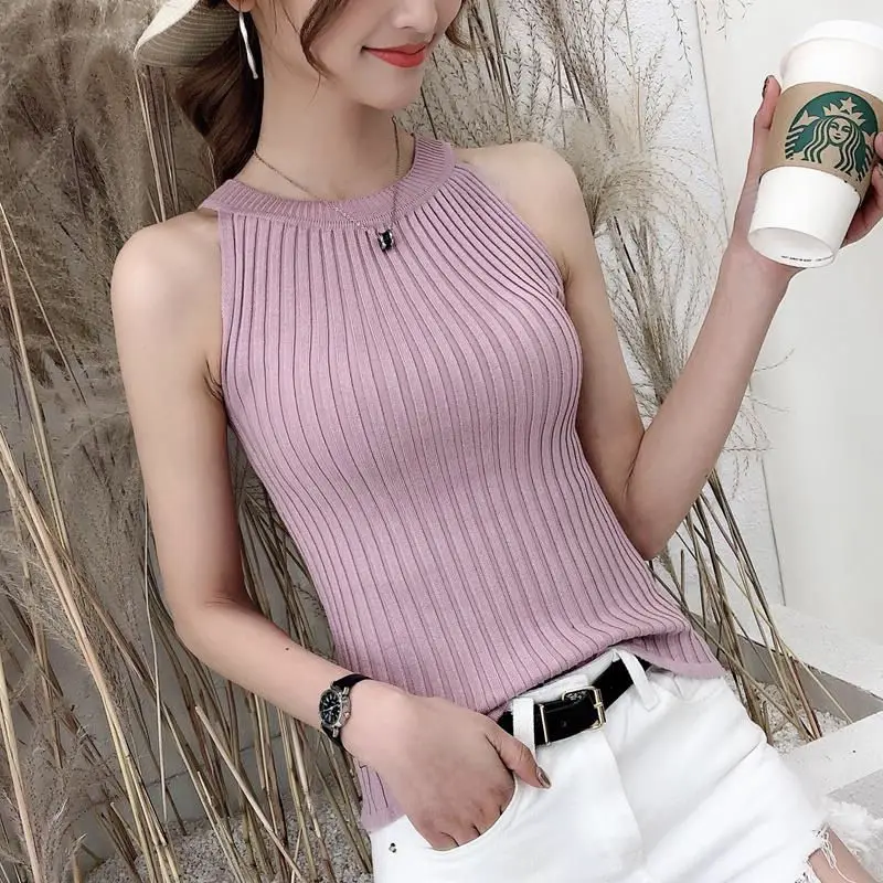 

Camisole women wear summer hanging neck with thin shoulder sleeveless beautiful back new sexy bottoming top tide