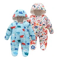 new winter fashion baby clothes cute animal print cotton thick warm cotton baby boy girl romper and gloves newborn snowsuit set