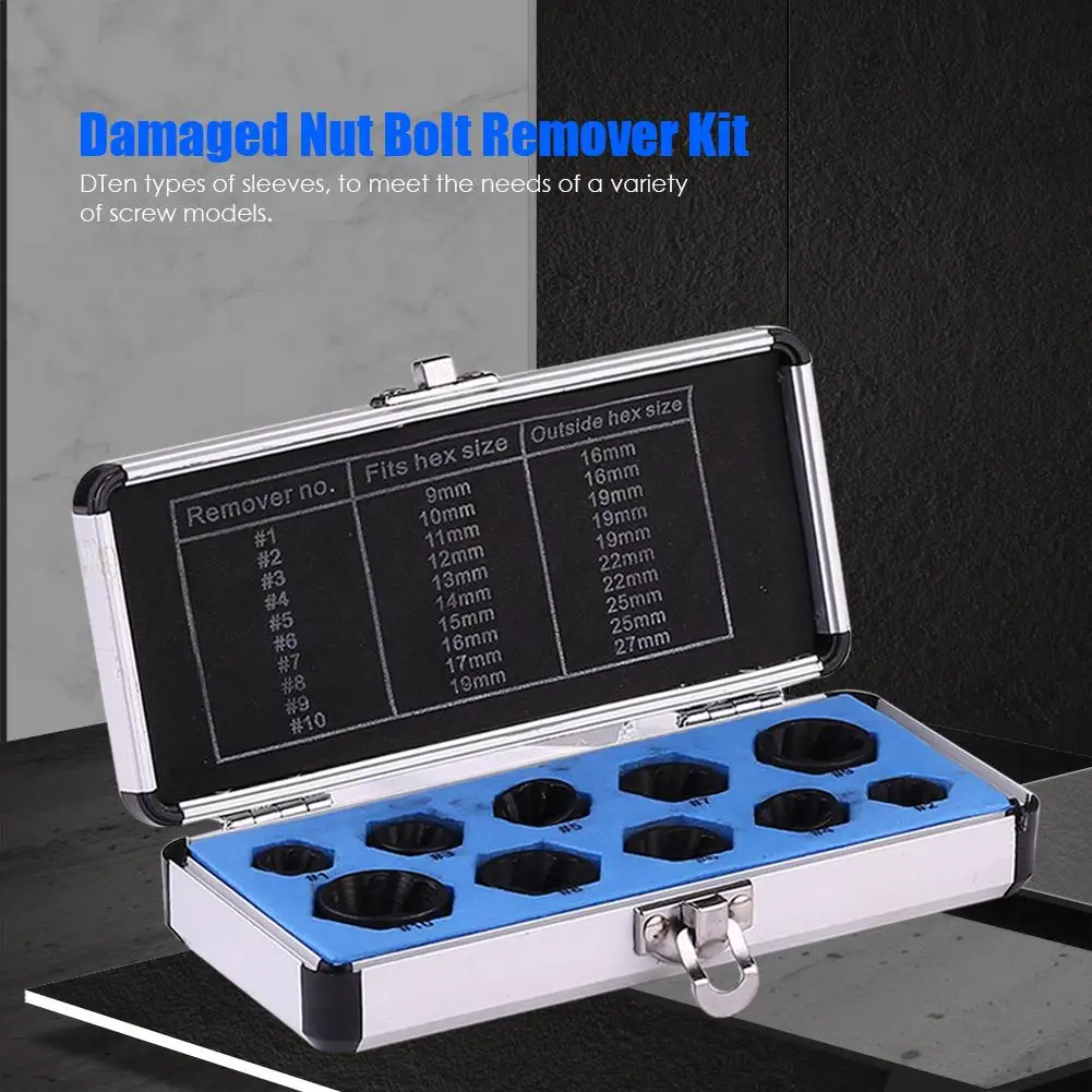 

10pcs/set Damaged Nut Bolt Remover Kit Stud Extractor Set Threading Tools Kit Broken Head Taps Screw Removal Hand Tools