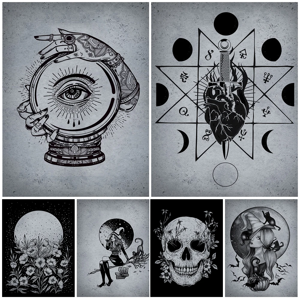 

Crystal Ball Gypsy Witch Moon Greeting Wall Art Canvas Painting Moonspells Sacrifice Gift Poster And Prints Decoration Unframed