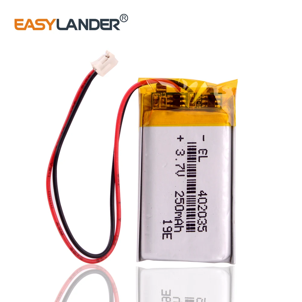JST 1 5 мм 2pin 250mAh 402035 литий полимерная LiPo аккумуляторная батарея для ручного GPS Mp3