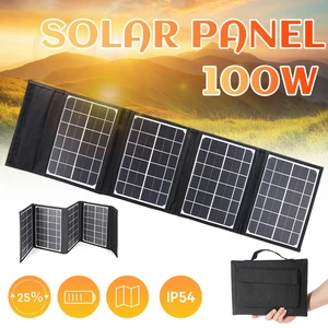 fast charge solar panel charger usb output 12v 100w waterproof backpack mobile power bank for phone battery foldable solar cells free global shipping