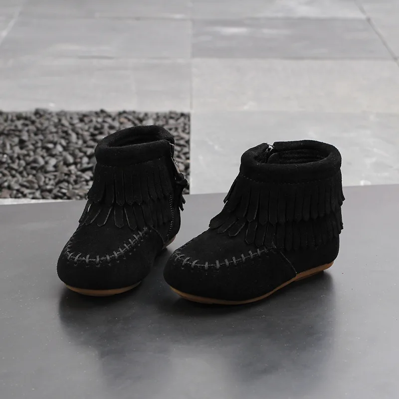 SWYIVY Chldren Genuine Leather Ankle Boots Tassle Causal Shoes Flats 2020 Autumn Kids Causla Side Zipper Gilr |