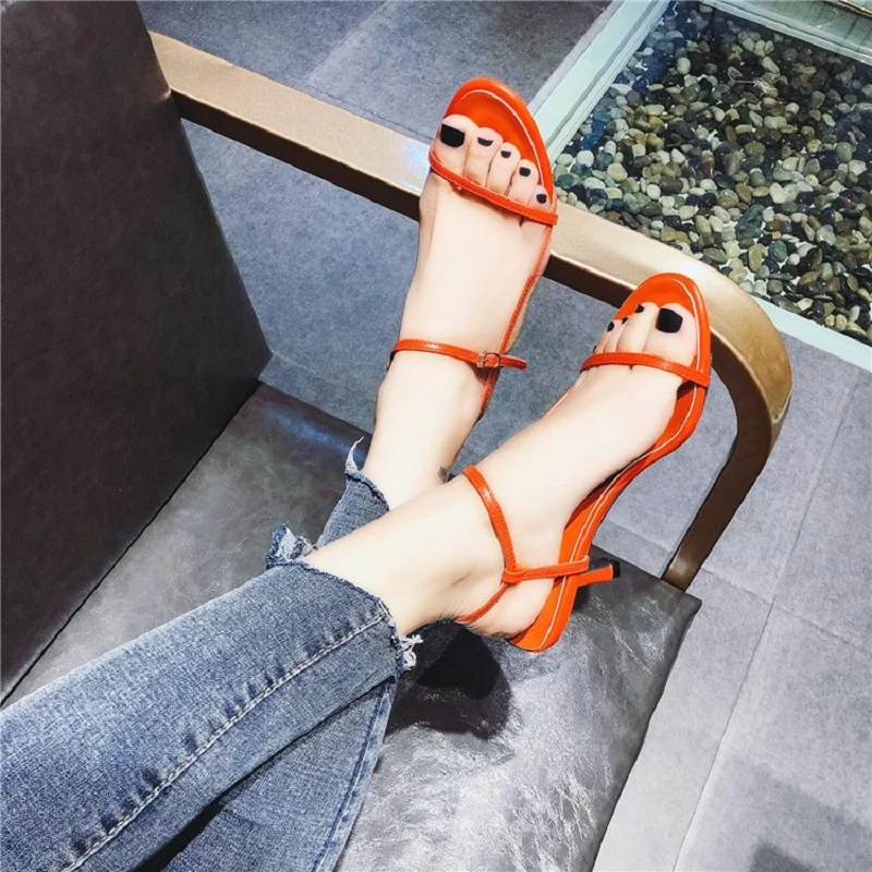 

Sandals female 2019 spring and summer new open toe PU word buckle back empty stiletto fish mouth women's high heels