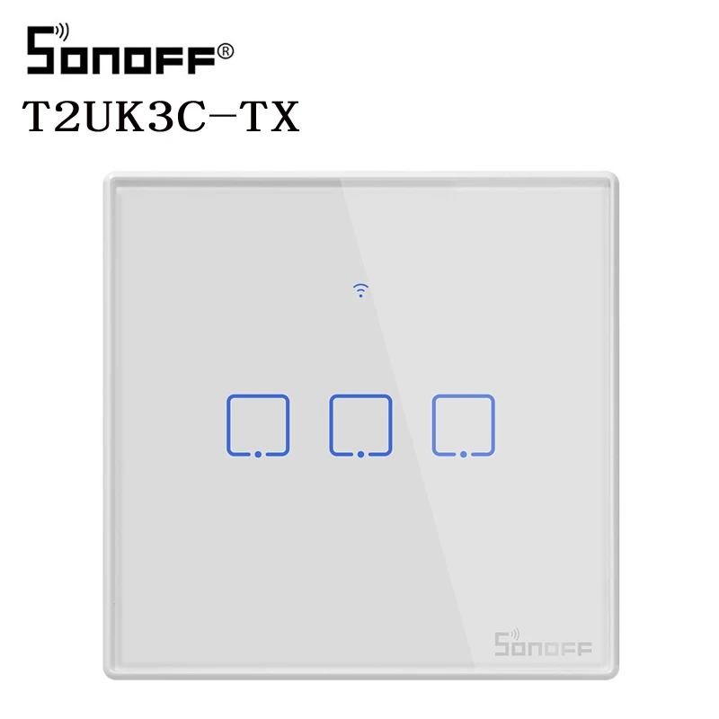 Интеллектуальный выключатель света Sonoff TX T2/T3 EU/UK Smart WiFi RF 433/приложение/сенсорное управление настенный выключатель света 1/2/3 Gang 86 Тип настенный сенсорный переключатель умный дом пульт дистанционного управления - Комплект: T2 UK 3 gang