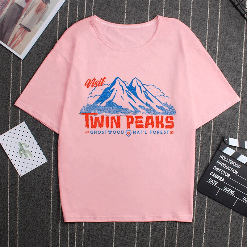Женские розовые футболки с коротким рукавом Twin Peaks уличная футболка круглым
