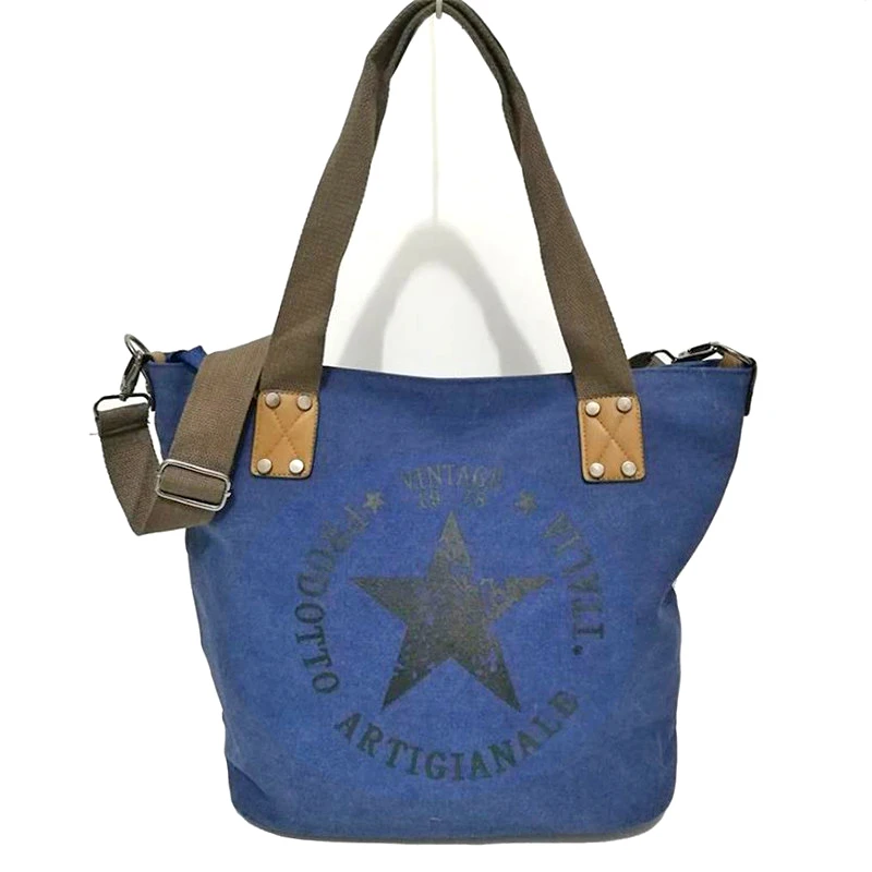 Винтажные холщовые сумки на плечо Meloke с принтом большой звезды