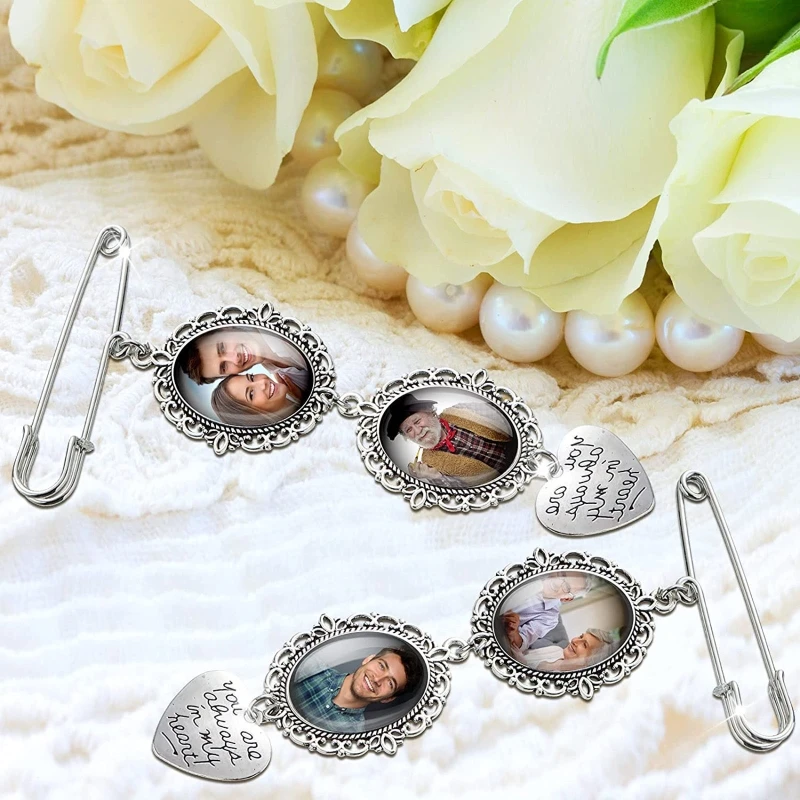 Wedding Bouquet Photo Charm DIY Pin Brooch Making Kit Lacy Frame Oval Picture with Pendant for Holiday Heart | Украшения и
