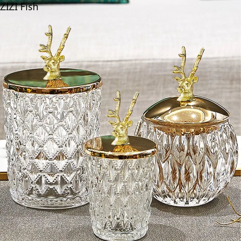 Стеклянная герметичная банка для хранения с крышкой в виде Золотой головы оленя