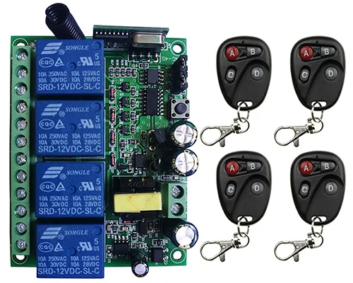 Серый Универсальный AC110V 220V 230V 10A реле 4CH 4 CH Беспроводной RF пульт дистанционного управления передатчик+ модуль приемника, 315/433 MHz - Цвет: Серый