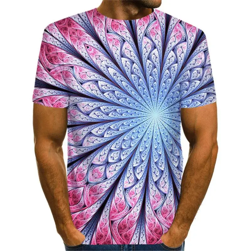 

2021 spring summer Fun men's and women's lightning short sleeve T-shirt Harajuku psychedelic geometry 3D printing T-shirt