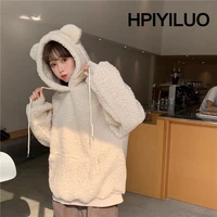 2022 women hoodie korean style winter casual cute kawaii warm sweatshirt loose female pocket oversized hoodies for girls