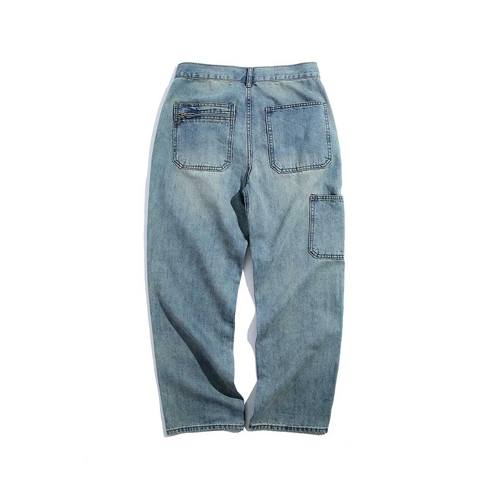 Trendy Cargo Jeans Men Casual Pockets Denim Pants Straight Loose Baggy Trousers Hiphop Harem Jeans Streetwear Male Clothing
