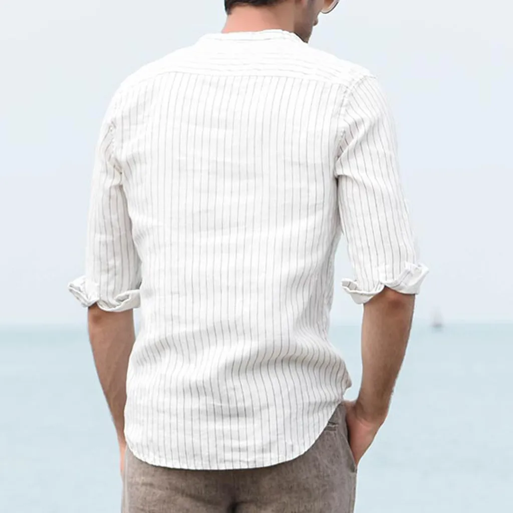 Мужская винтажная льняная рубашка с коротким рукавом в стиле ретро|Повседневные