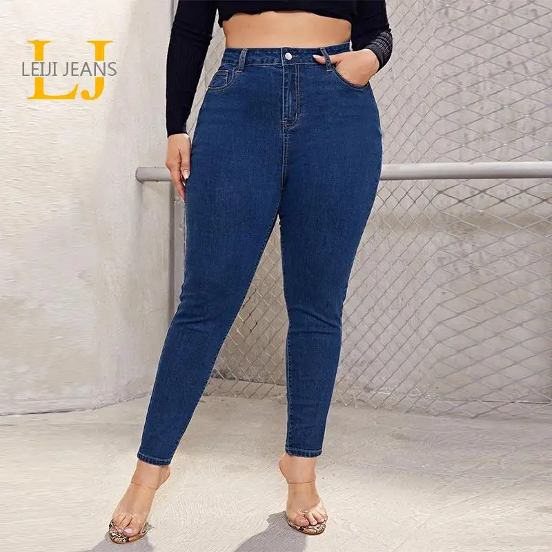 

LEIJIJEANS 2022 для женщин, джинсы для мам, джинсы с высокой талией, джинсы больших размеров, эластичные Стрейчевые джинсы, женские потертые джинсы,...