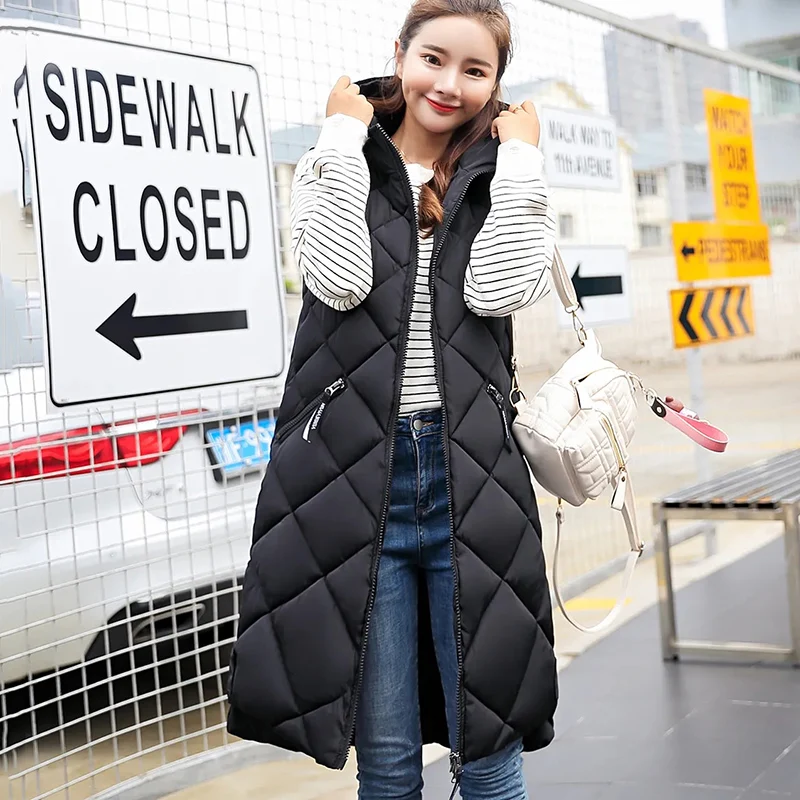 Новинка Женский Повседневный длинный пуховой жилет из хлопка сезон осень-зима