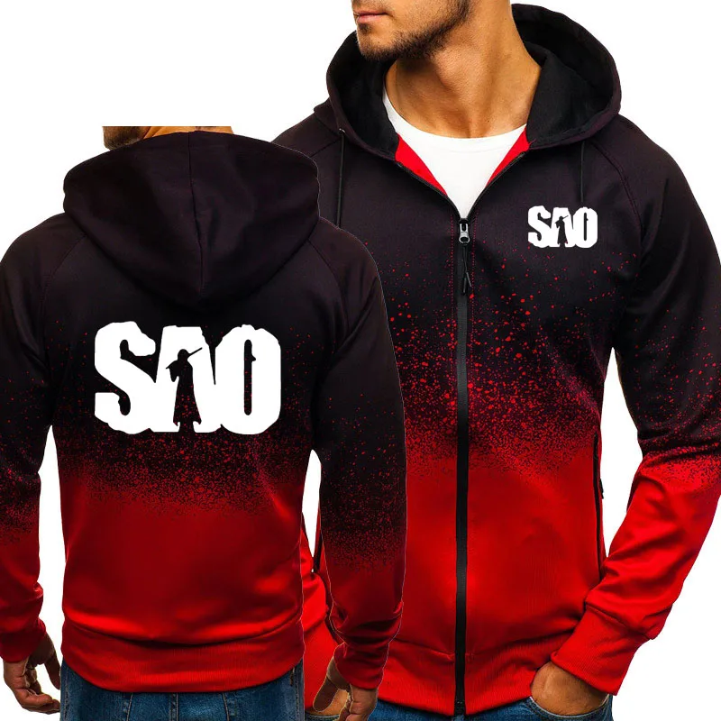 

Unisex Spring Autumn New Gradient Mens hoodie SAO Sword Art Online Printing Casual Cotton Mens sweatshirt Mens Jackets