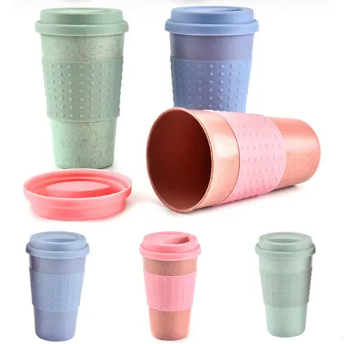 300ML Nature Wheat Straw Coffee Cup Travel Mug Leak Proof With Lid Hot Solid Color Mugs Cover Band Water Bottle |