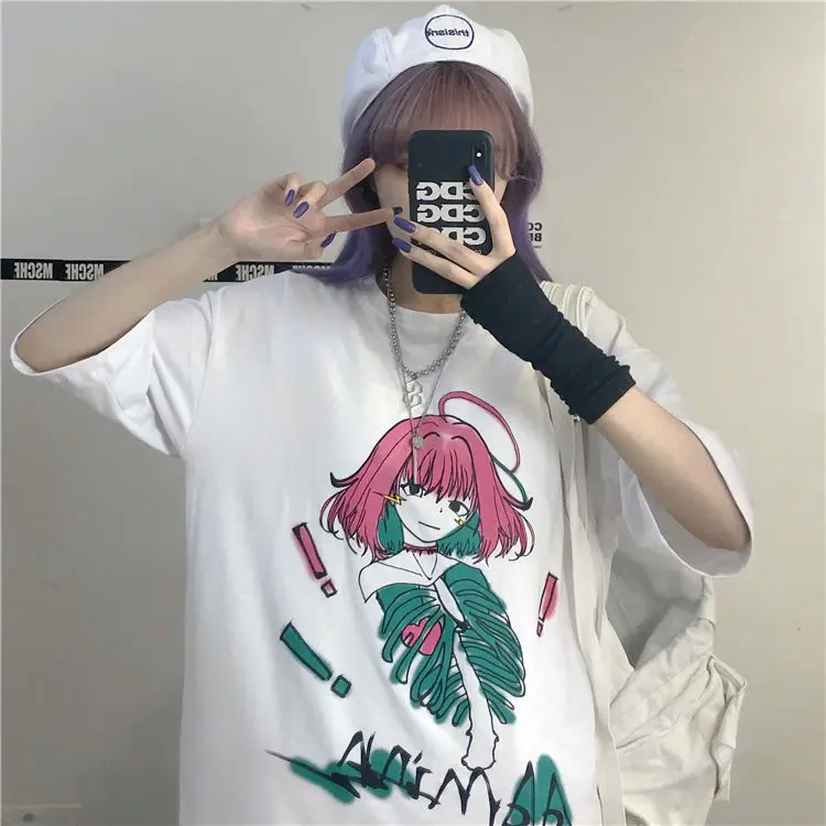 

Harajuku Oversize Short Sleeve Gothic T-shirt Women Summer Tops 2020 Korean Ulzzang Black t shirt Schoolgirl Streetwear Clothes