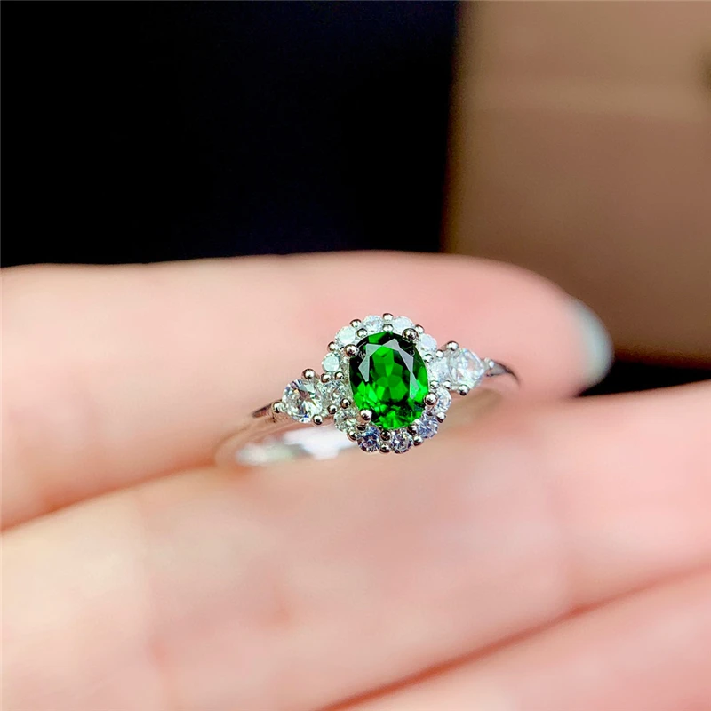 

WEAINY Natural Diopside Ring, Natural Gemstone, S925 Sterling Silver, Simple Ring for Women, Green Gem Energy ring, Birthstone