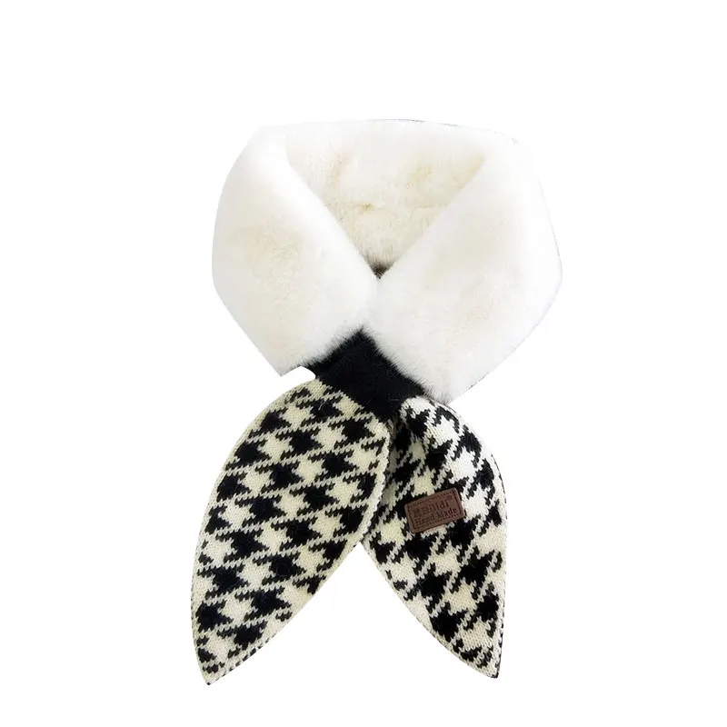 

Knitting Fur Neck Collar Scarf Leaf Rhombus Pattern Soft Fluffy Neck Warm Female Cross Small Scarves Scarf Faux Fur Collar Scarf
