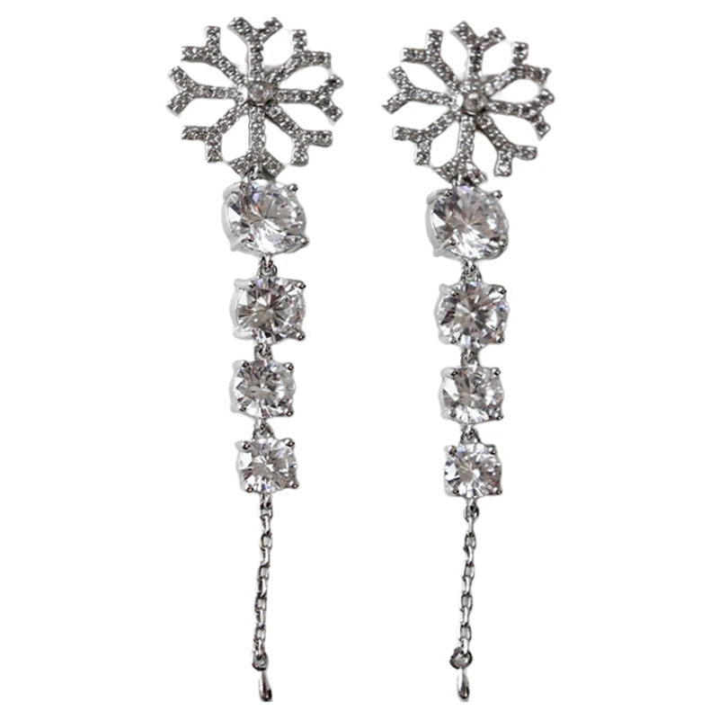 Изысканные женские серьги из мульти циркона со снежинками для свадебной