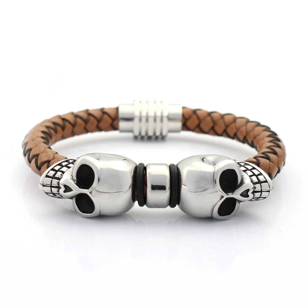 8 мм браслет из натуральной плетеной кожи никогда не выцветает нержавеющей стали