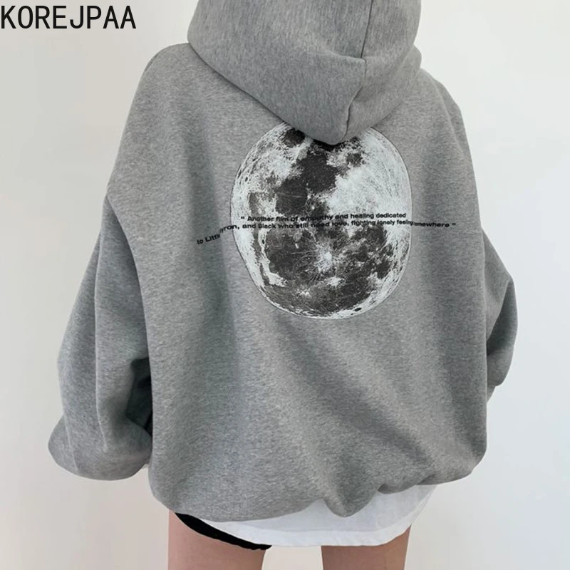 

Korejpaa Casual Back Letter Printing Hoodies Women Autumn Winter Warm Long Sleeve Hooded Drawstring Casual Sweatshirt Elegant