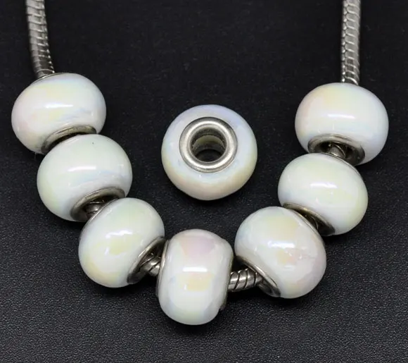 

DoreenBeads White Glass Lampwork Beads Fit European Charm 14x10mm,20PCs, new