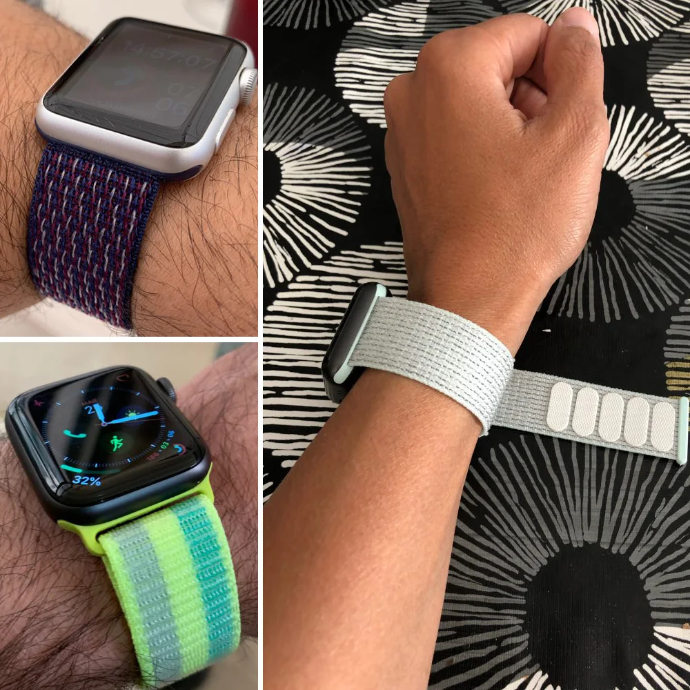 Ремешок для часов Apple Watch 4 серии 5 4 3 мягкий легкий дышащий нейлоновый спортивный ремешок 38 мм 42 мм 40 мм 44 мм Ремешки для наручных часов