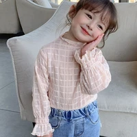pretty princess girls t shirt lace full sleeve solid tops outwear shirts ruched toddler kids clothes shirts bottoming for autumn
