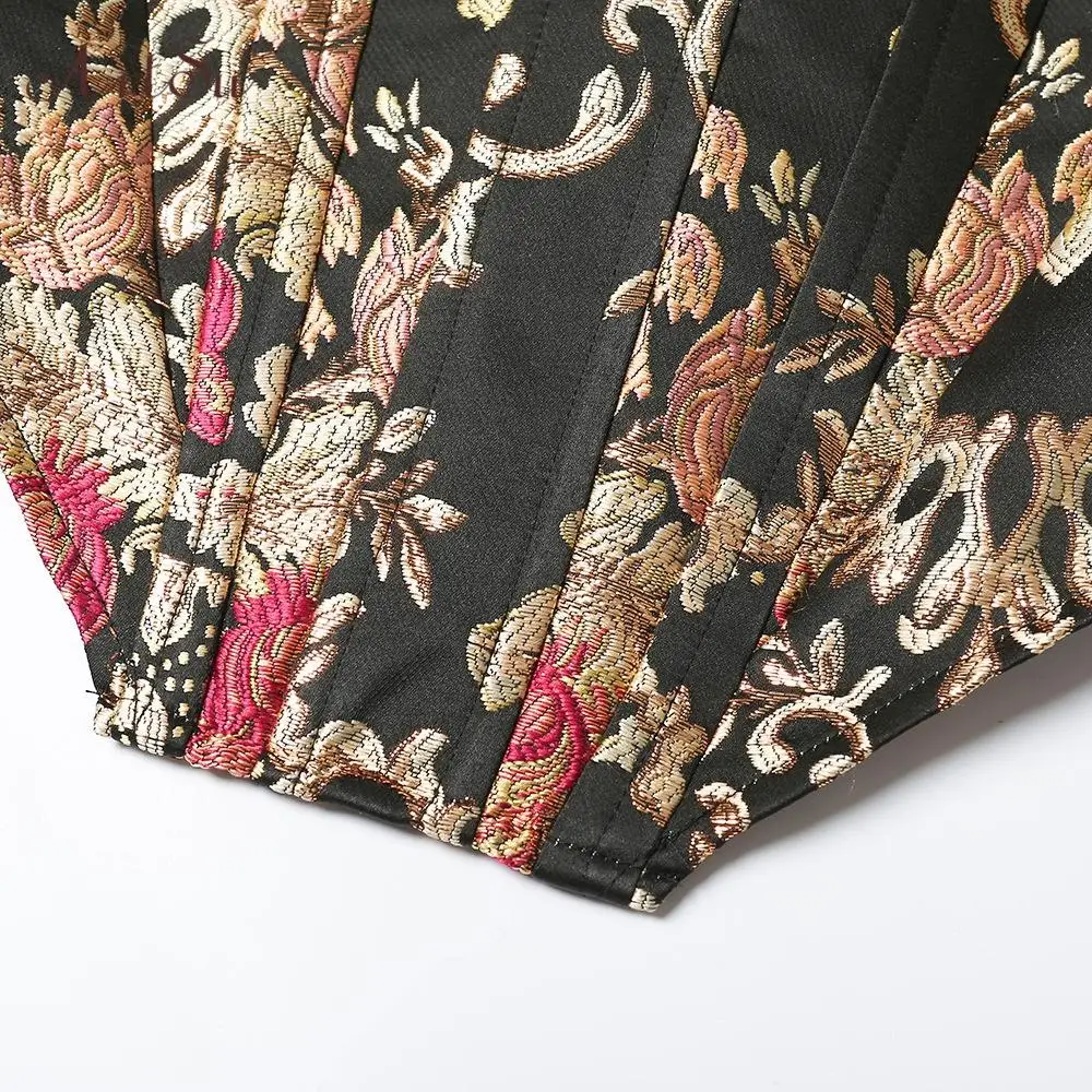 

Artsu Vintage Square Collar Jacquard Boned Bustier Crop Tops Shirt Puff Sleeve Sexy Backless Shirts Blouse Women Zipper Elegant