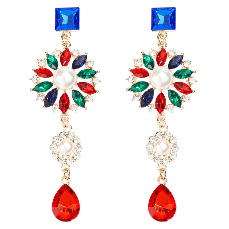 

LUBOV New Fashion Colorful Rhinestone Earrings Women Bohemian Geometric Dangle Earring Accessories Pendientes Madera Mujer