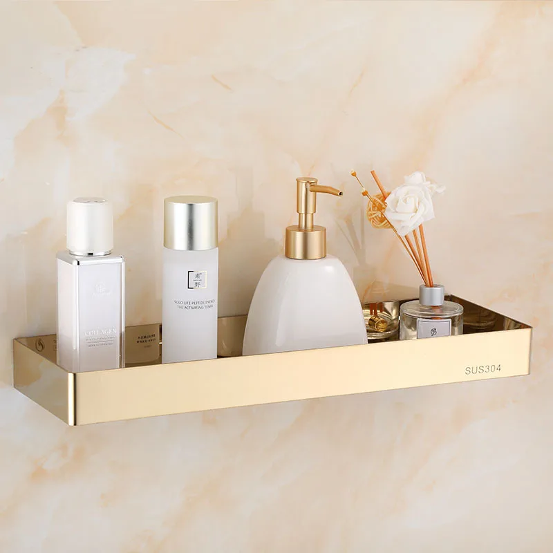 bathroom shelf stainless steel gold shower rack corner shelf square bath shower shelf nail free black storage organizer rack free global shipping