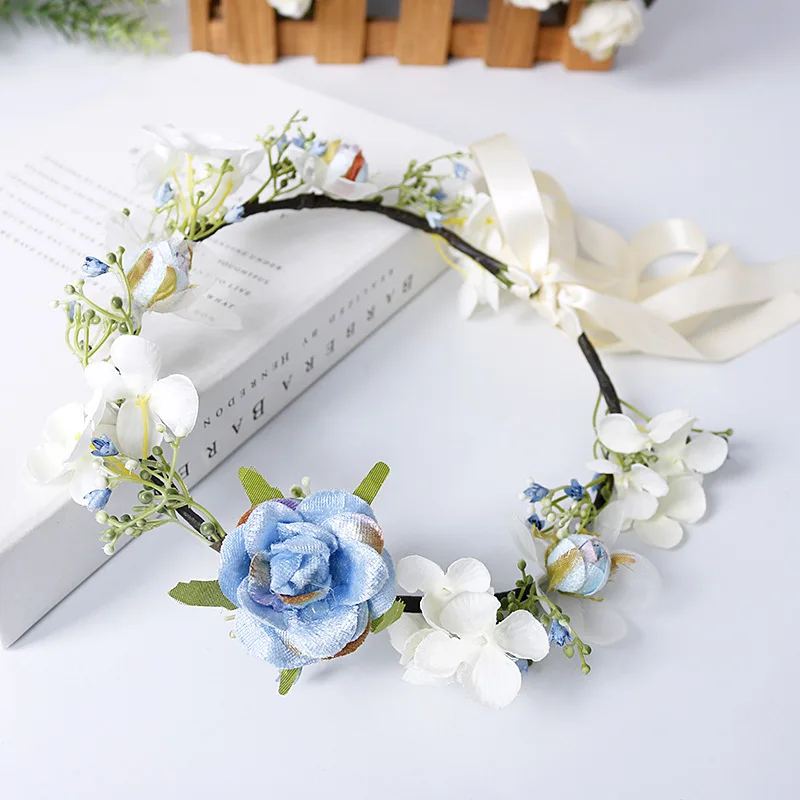 Гирлянда для невесты в Корейском стиле ручная работа голубая роза повязка на