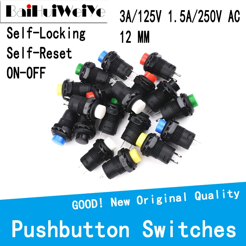 

10PCS Pushbutton Switches DS-228 DS428 DS427 12MM OFF-ON Push Button Switch 3A/125V 1.5A/250V AC Self-Locking Self-Reset DS-427