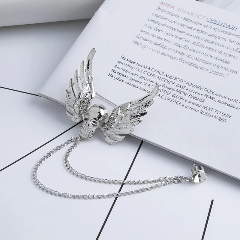 Новая панк Шаньтоу Ангел брошь крылья Кристалл кисточка цепь отворот булавка