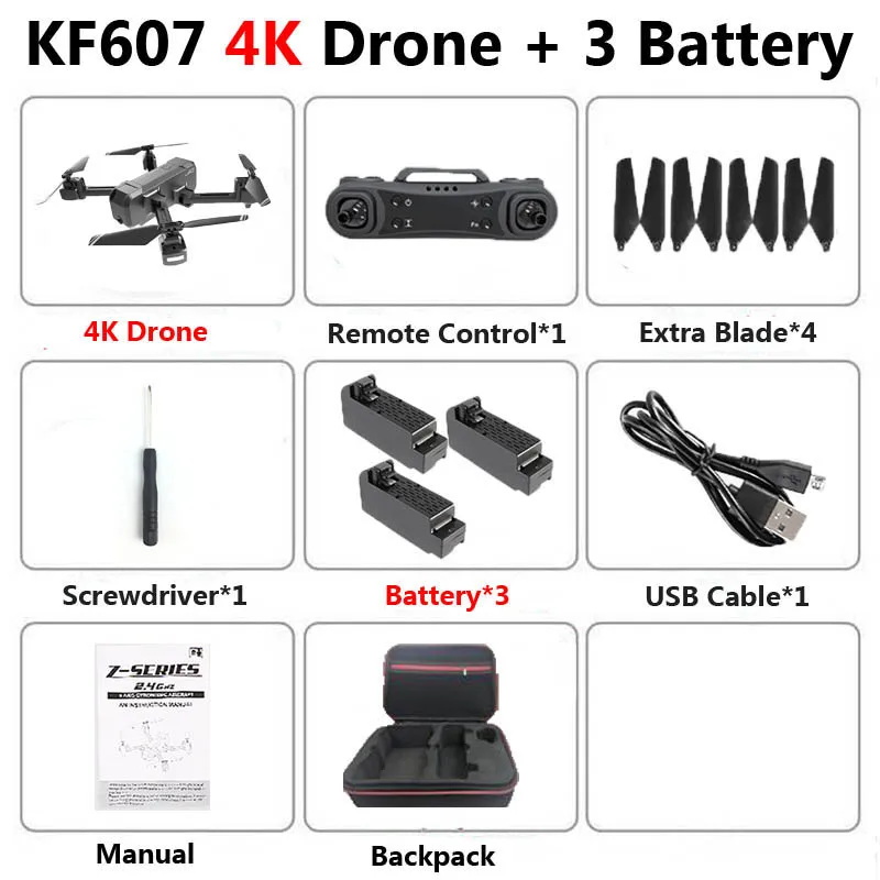 4K 3B Bag KF607 Профессиональный мини складной Дрон с двойной камерой 1080P 4K HD WiFi FPV оптический поток RC Квадрокоптер Вертолет игрушки VS SG106 - Цвет: 4K 3B Bag