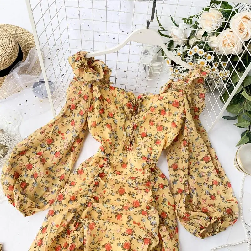 

JCHB 2021 Printing Party Sexy Chiffon Dress Spring Summer Dress Women Clothes Korean Vintage Women's Dresses Ropa Mujer Vestido