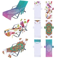 boho floral cartoon print chaise lounge chair cover microfiber beach bath towel with side pockets for patio sun lounger