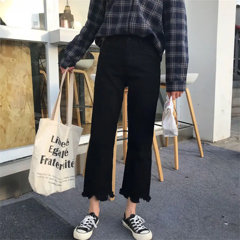 

2021 Big Pocket Straight Jeans Women's High Waist Light Blue Casual Fashion Vintage Pants Fashion Loose Jeans Women Y190
