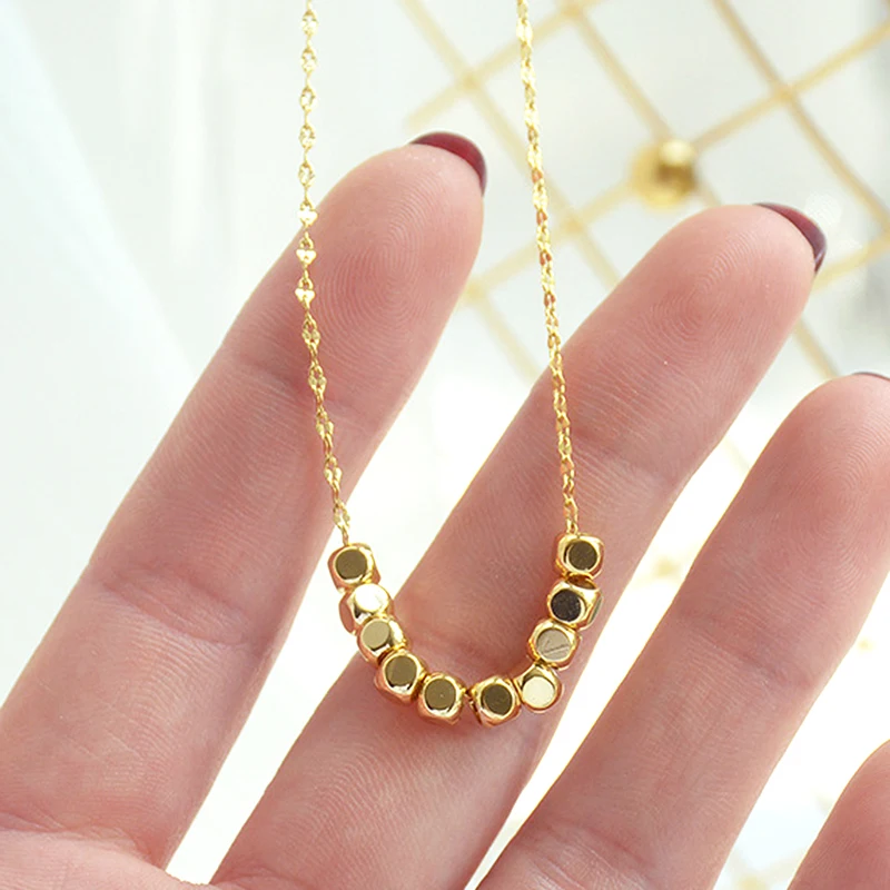 

Innovative Design 14k Real Gold Cube Necklace for Women High Quality Charming Temperament Jewelry Chain Weddings Party Fine Gift