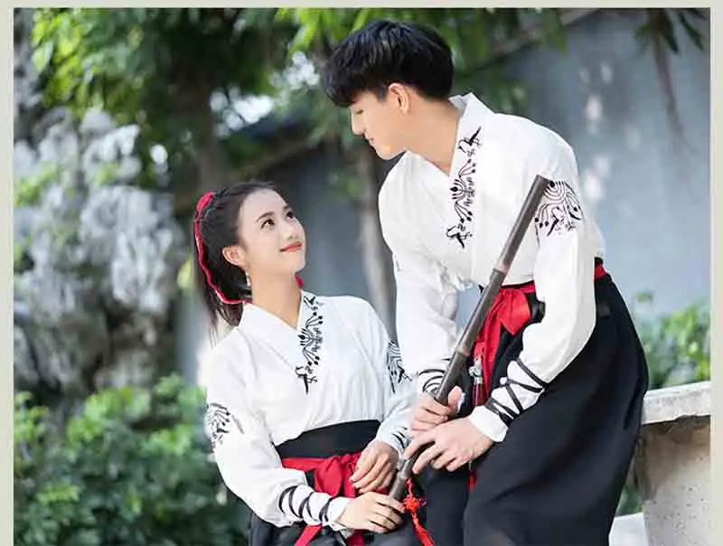 Костюм для пары Древний китайский винтажный Hanfu белый/черный наряд фантазия