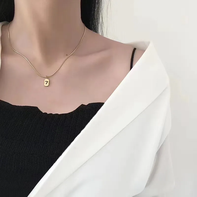 

Stainless Steel Lucky Number 7 Necklace Women 2020 New Jewelry Simple Choker Collares Gold-Color Gifts