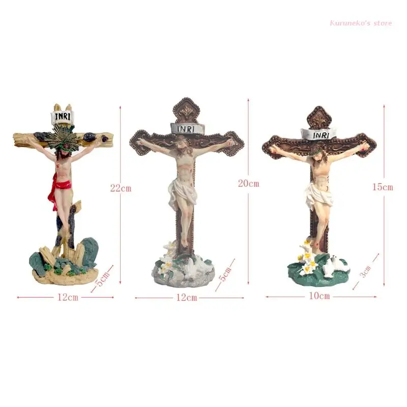 

Jesus Christ Cross Crucifix Figurines Religious Statue Home Chapel Resin Decor HX6D