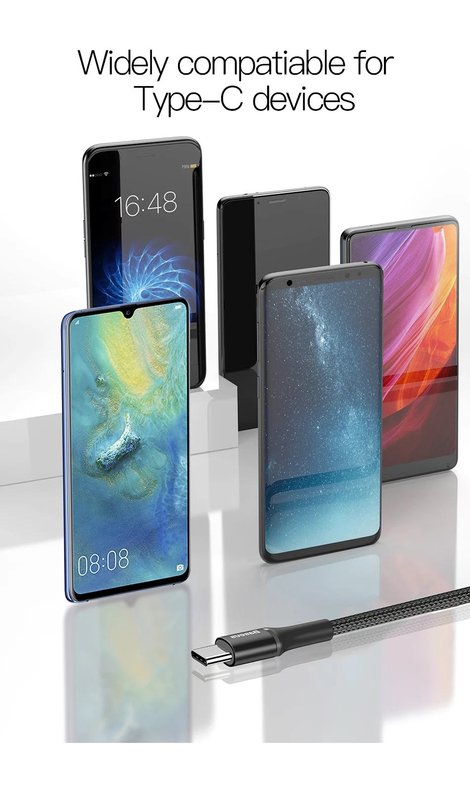 Baseus usb type-C кабель для samsung Xiaomi Redmi Note 10 провод для быстрого заряда шнур USB-C зарядное устройство для мобильного телефона USBC type-c кабель 3 м
