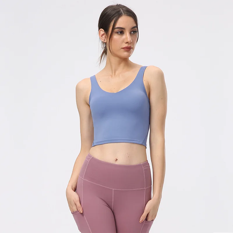 

Earth Tones Sexy V Neck Padded Yoga Running Fitness Sports Bras Vest Women Naked Feel Cozy Soft Training Workout Gym Crop Top