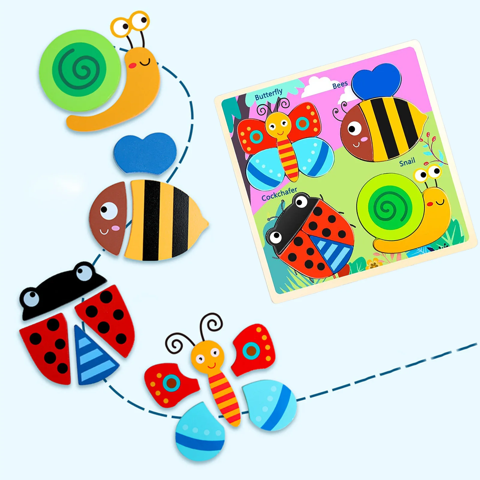 

Wooden Toddler Puzzles Gifts Toys Educational 4 Animal Shape Toys